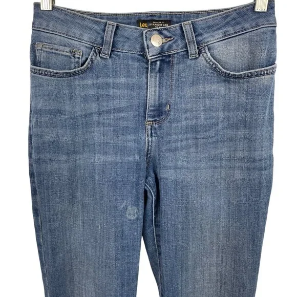Lee Regular Fit Straight Leg Mid Rise Women's Size 6 Dark Blue Denim Jeans - Picture 3 of 9